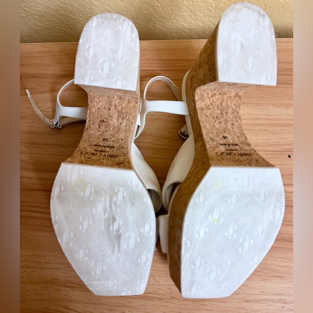 Jimmy Choo Cream Cork Platform Heels - Picture 6 of 12